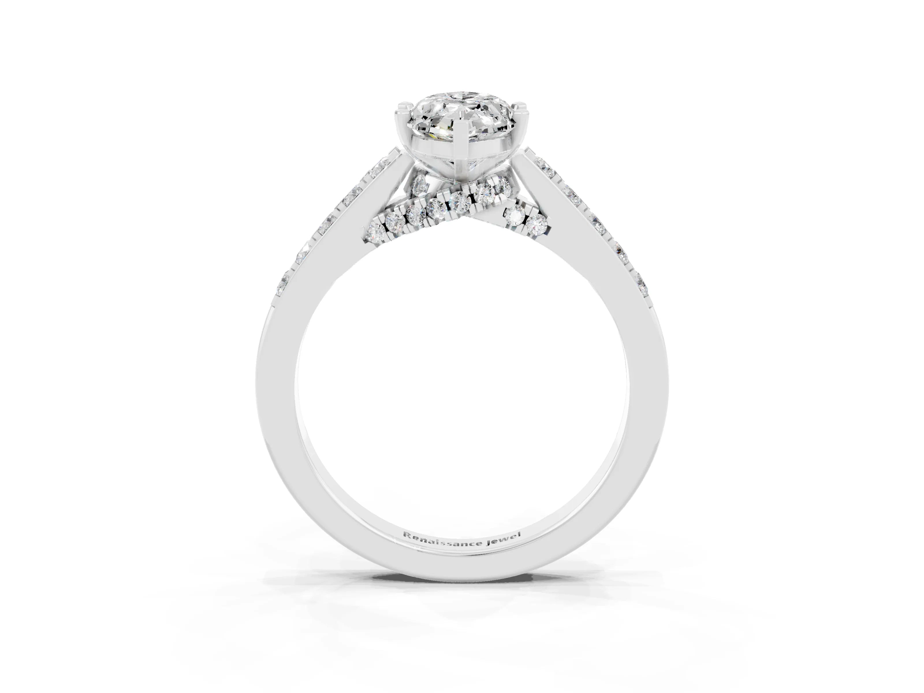 White gold Marquise Cut Diamond Solitaire Ring with Pavé Band and Prong Setting_3