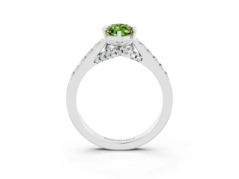 White gold Marquise Cut Diamond Solitaire Ring with Pavé Band and Prong Setting_3
