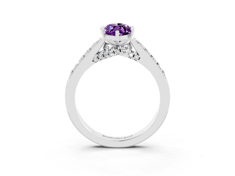 White gold Marquise Cut Diamond Solitaire Ring with Pavé Band and Prong Setting_3