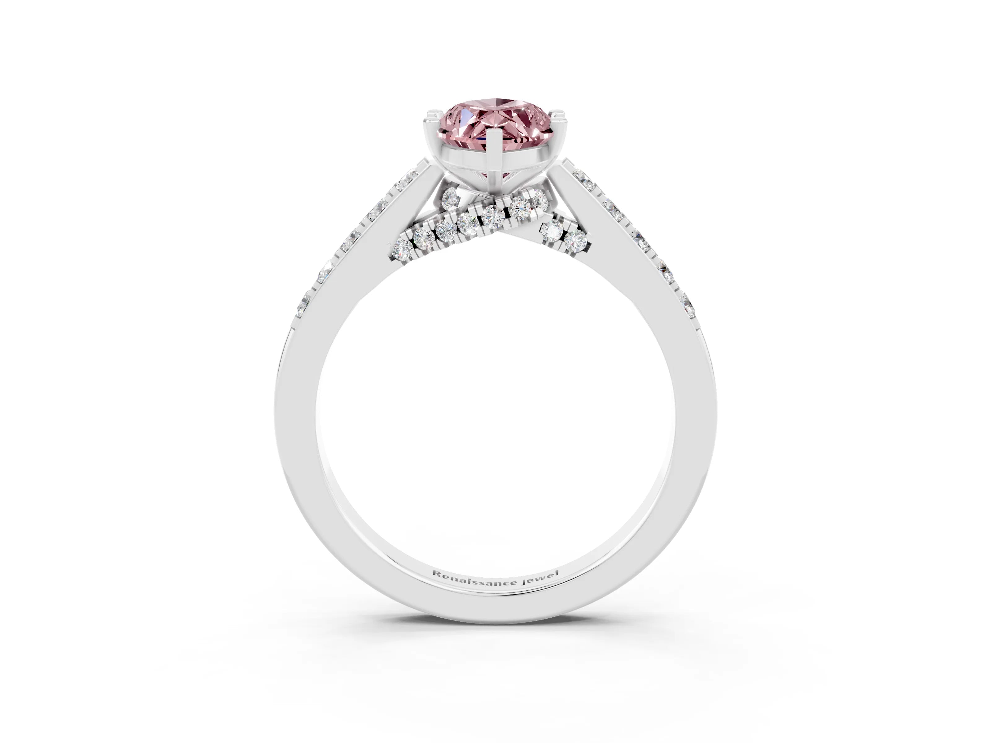 White gold Marquise Cut Diamond Solitaire Ring with Pavé Band and Prong Setting_3