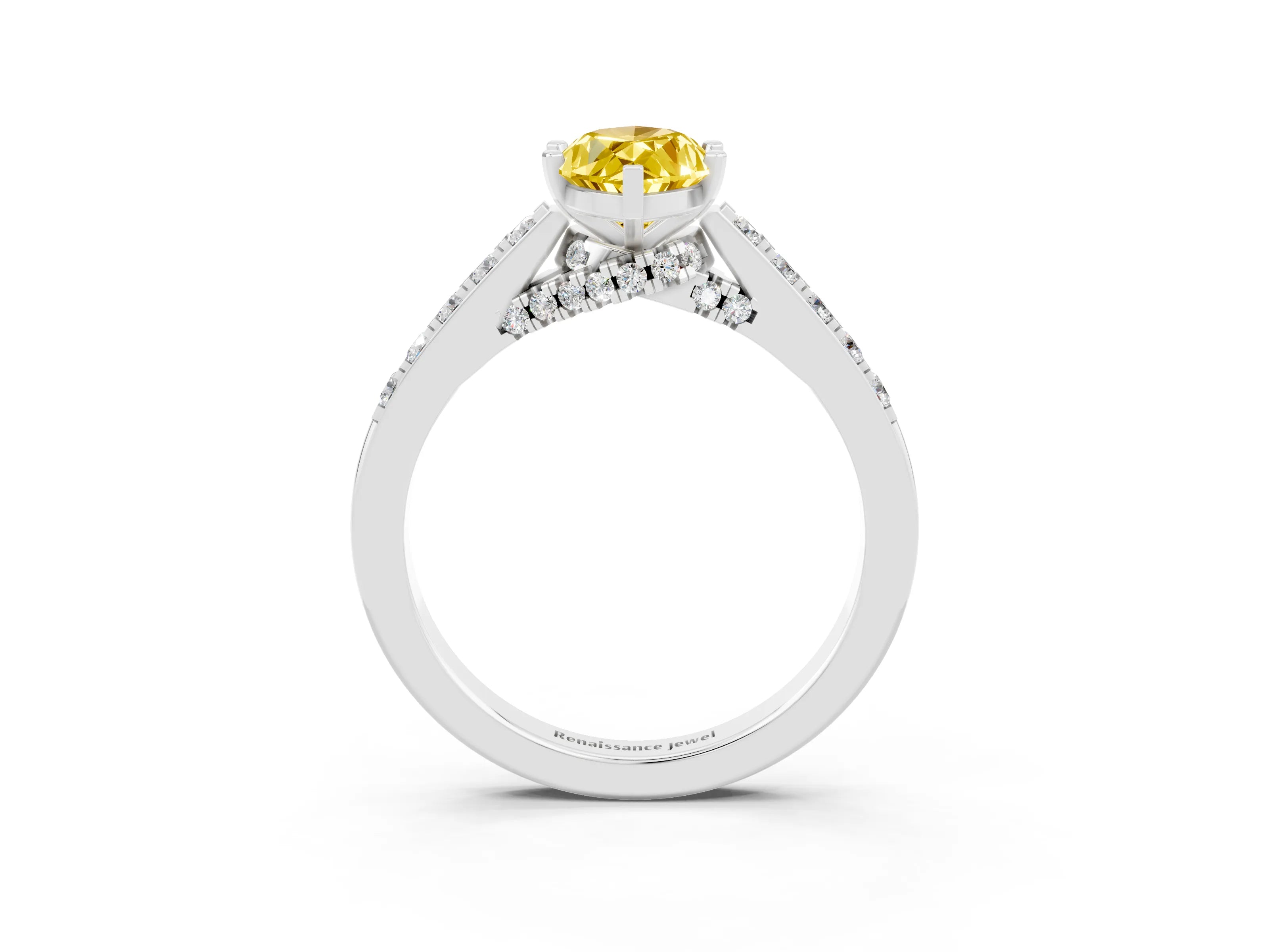 White gold Marquise Cut Diamond Solitaire Ring with Pavé Band and Prong Setting_3