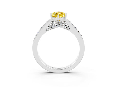 White gold Marquise Cut Diamond Solitaire Ring with Pavé Band and Prong Setting_3