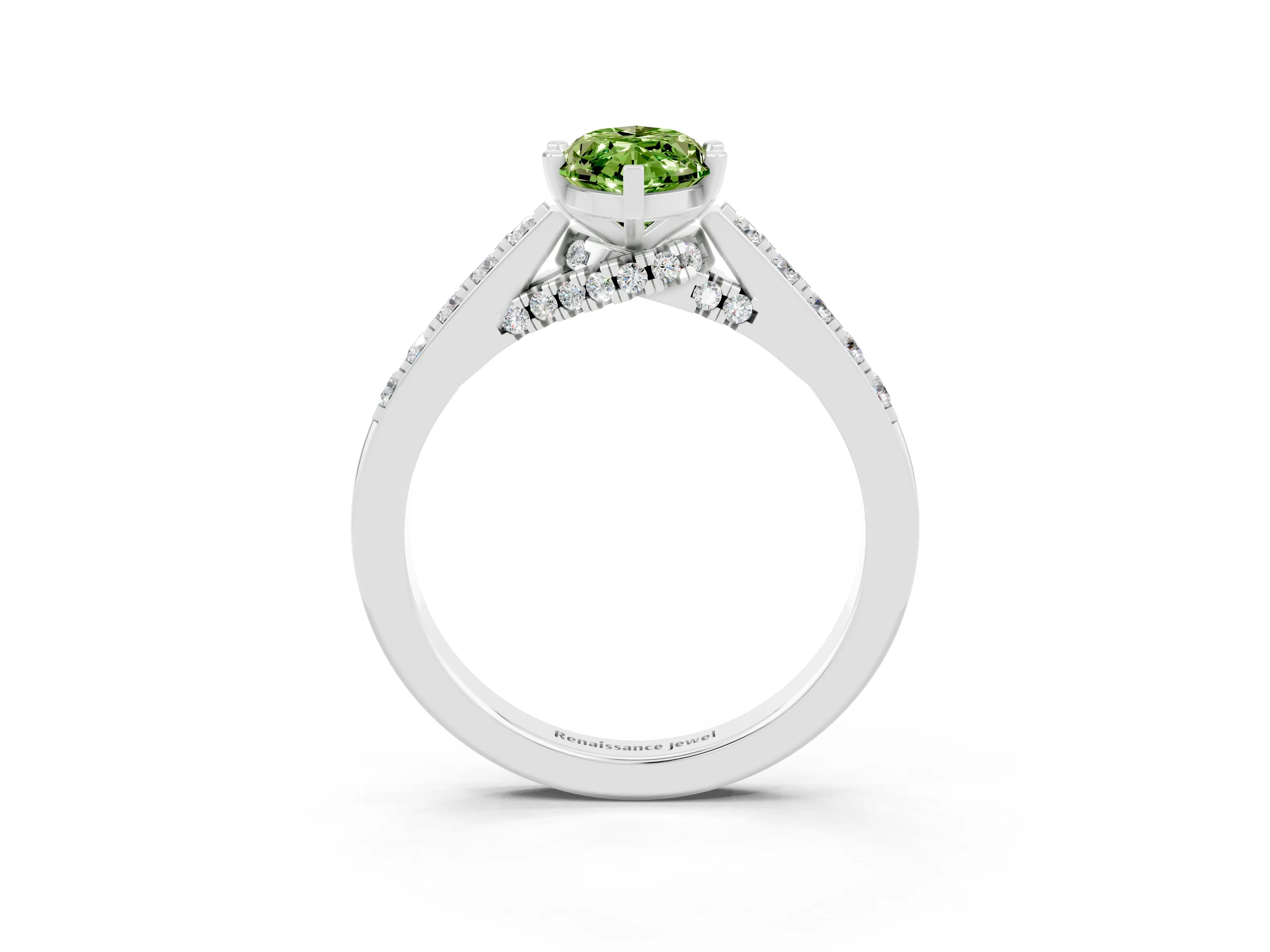 White gold Marquise Cut Diamond Solitaire Ring with Pavé Band and Prong Setting_3