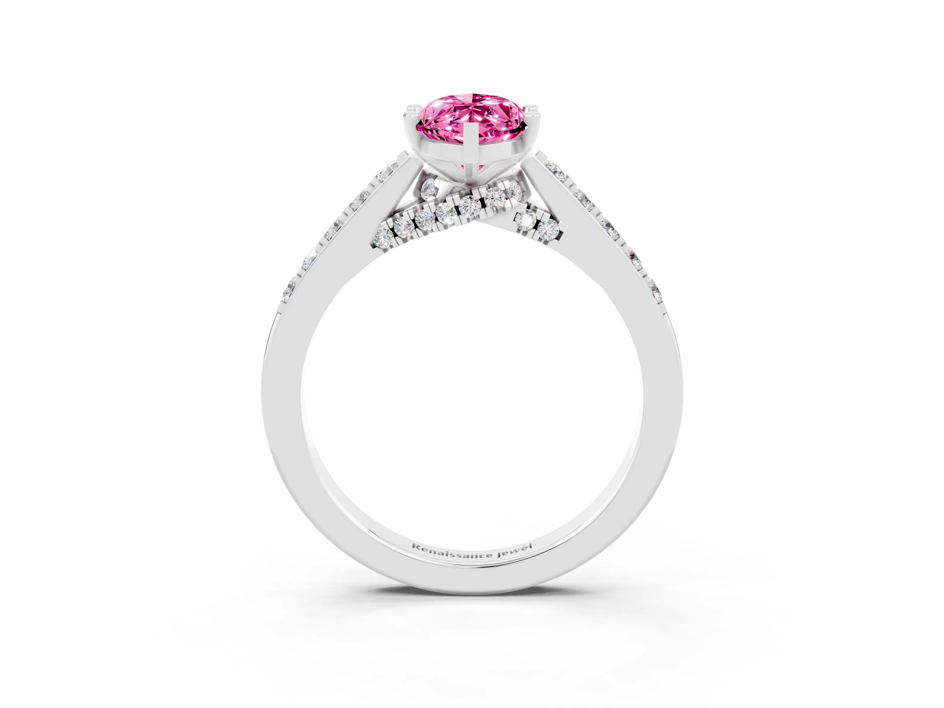 White gold Marquise Cut Diamond Solitaire Ring with Pavé Band and Prong Setting_3