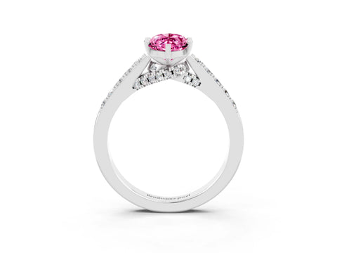 White gold Marquise Cut Diamond Solitaire Ring with Pavé Band and Prong Setting_3