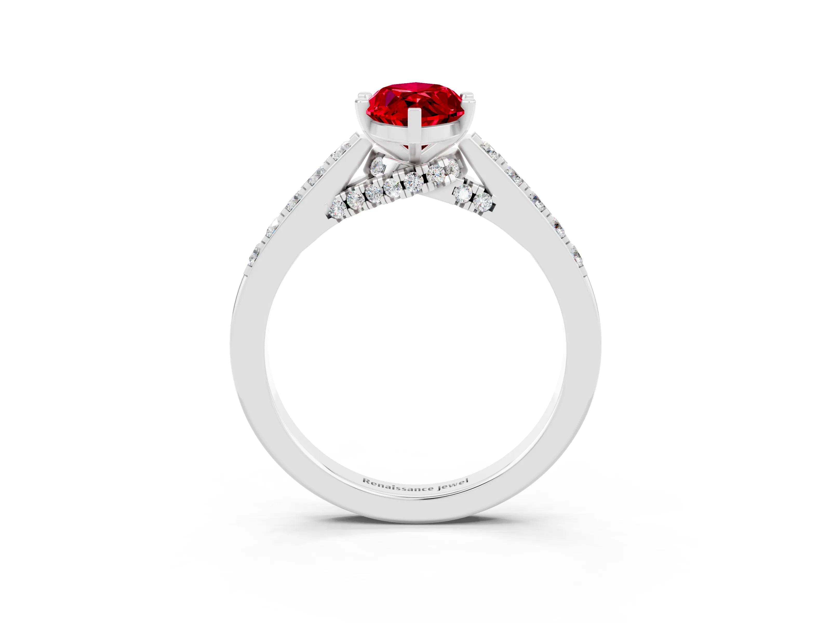 White gold Marquise Cut Diamond Solitaire Ring with Pavé Band and Prong Setting_3