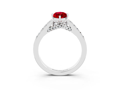 White gold Marquise Cut Diamond Solitaire Ring with Pavé Band and Prong Setting_3