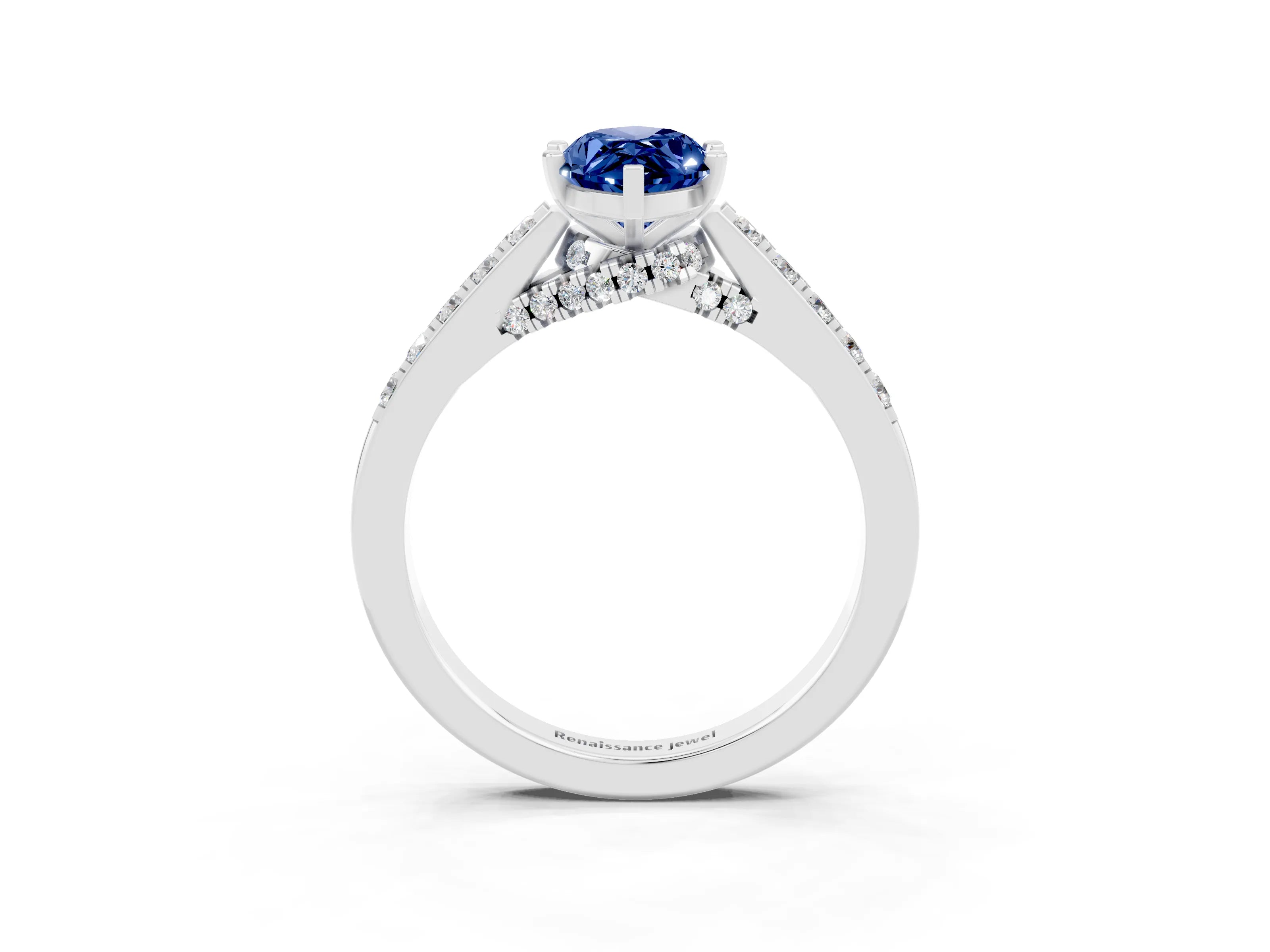 White gold Marquise Cut Diamond Solitaire Ring with Pavé Band and Prong Setting_3
