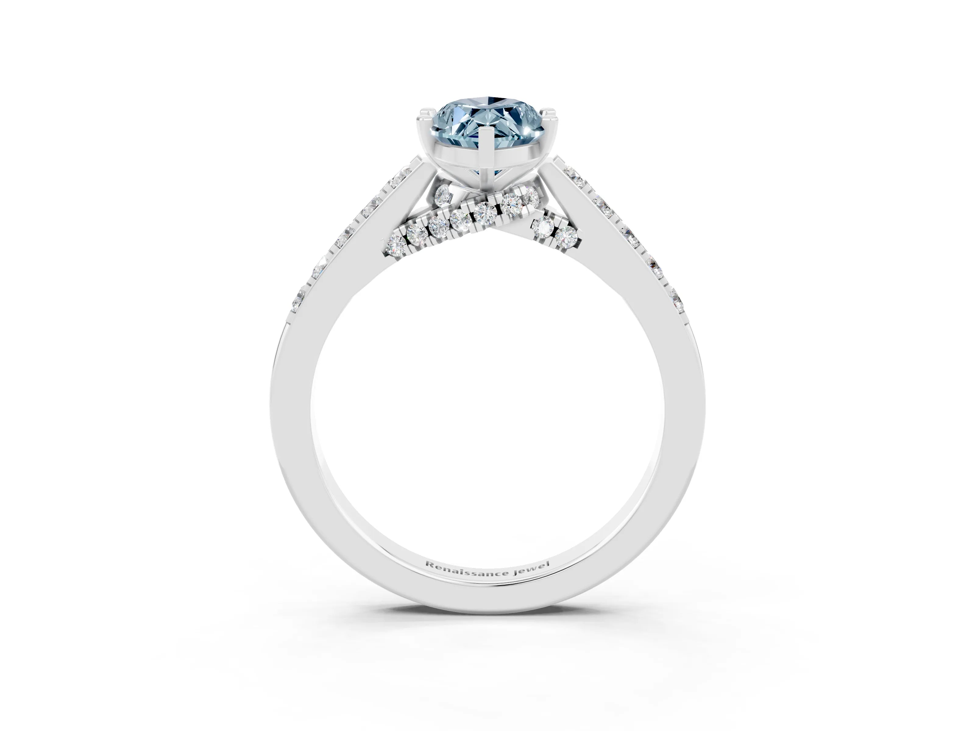 White gold Marquise Cut Diamond Solitaire Ring with Pavé Band and Prong Setting_3