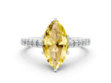 White gold Marquise Cut Diamond Solitaire Ring with Pavé Band and Prong Setting