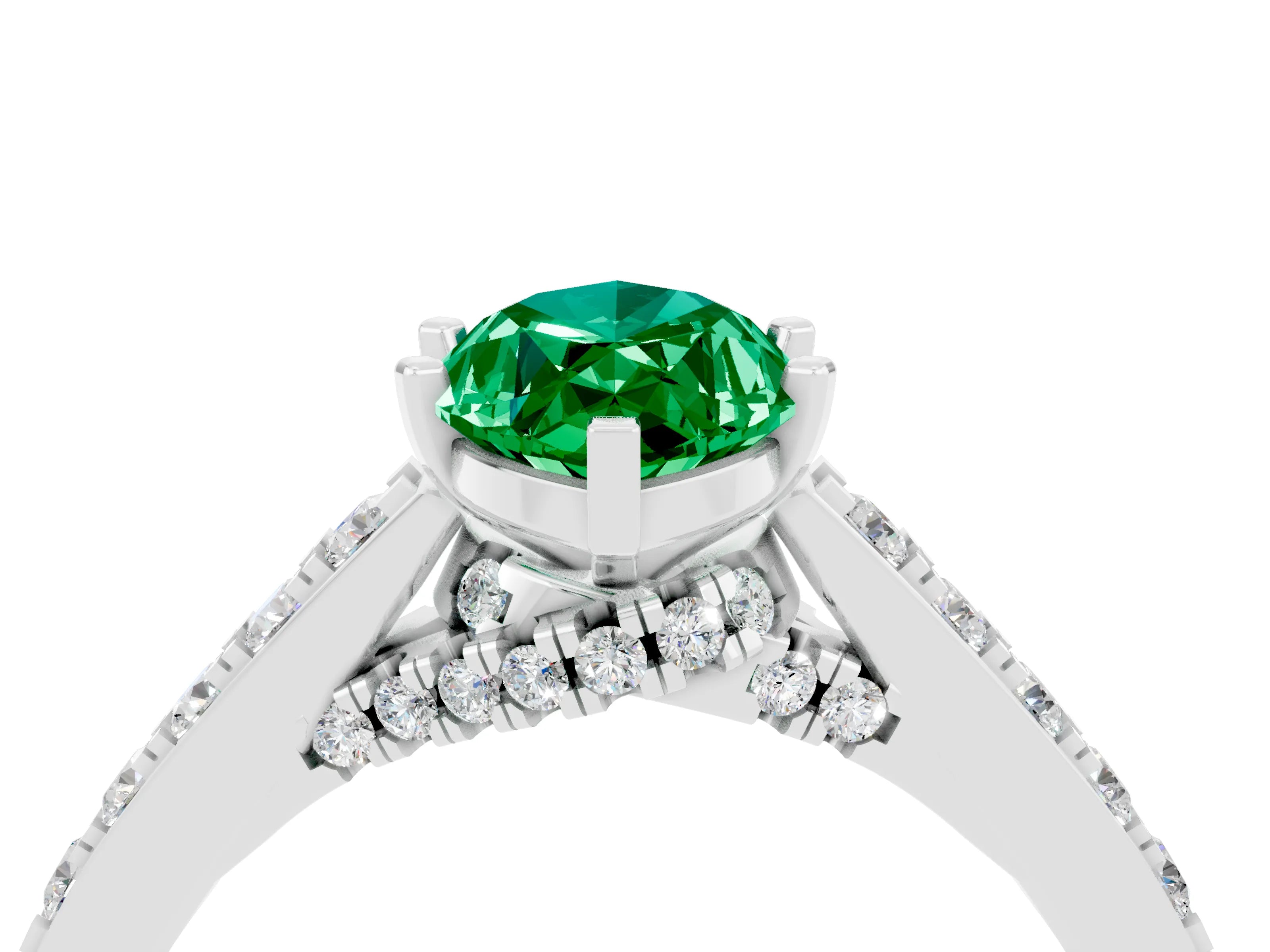 White gold Marquise Cut Diamond Solitaire Ring with Pavé Band and Prong Setting_4