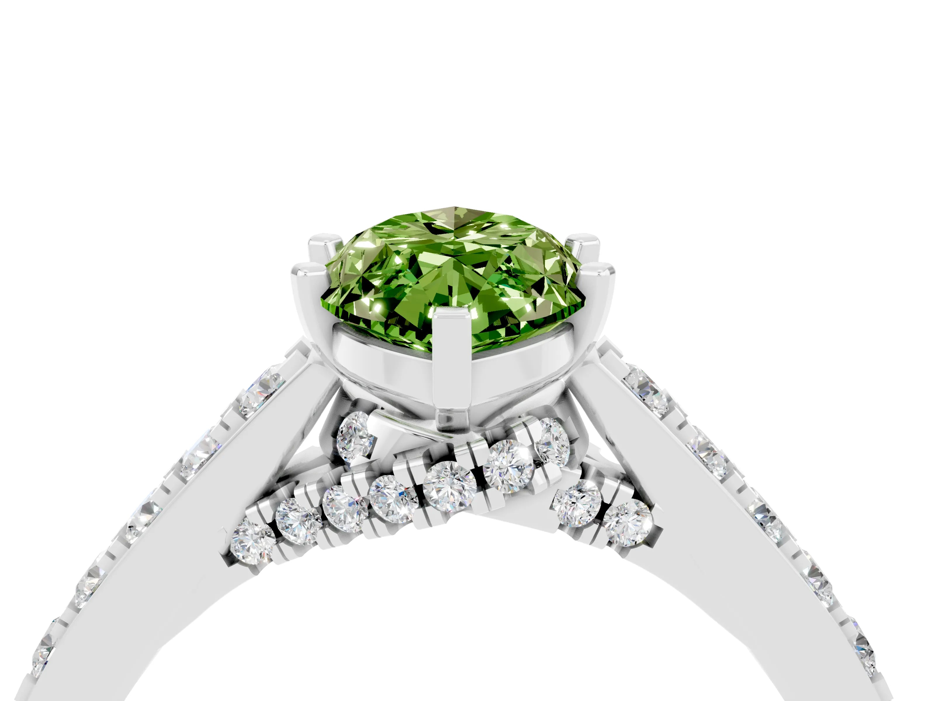 White gold Marquise Cut Diamond Solitaire Ring with Pavé Band and Prong Setting_4