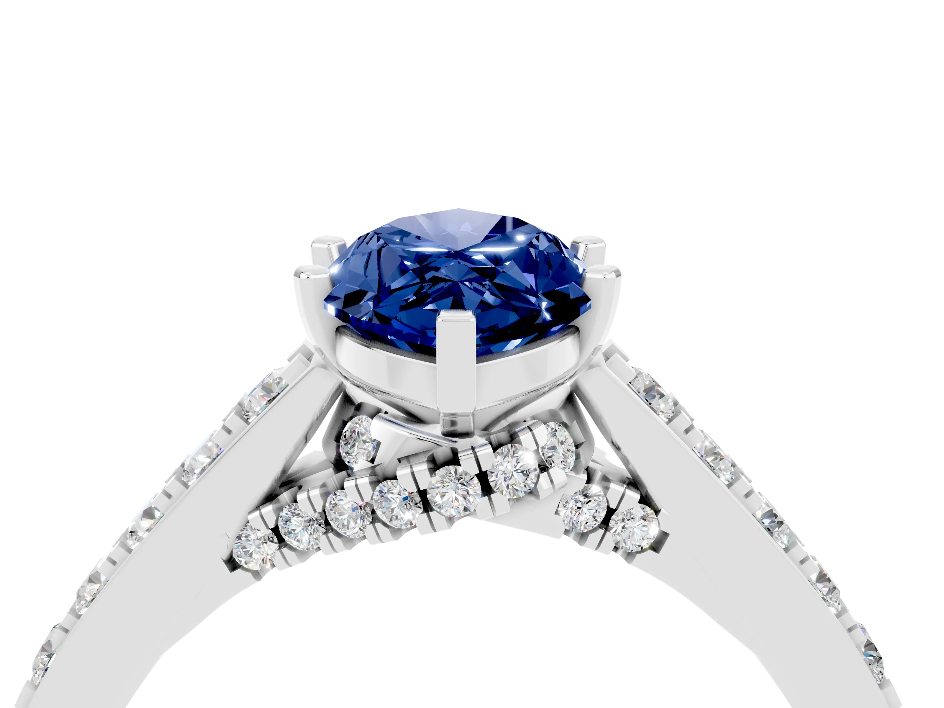 White gold Marquise Cut Diamond Solitaire Ring with Pavé Band and Prong Setting_4