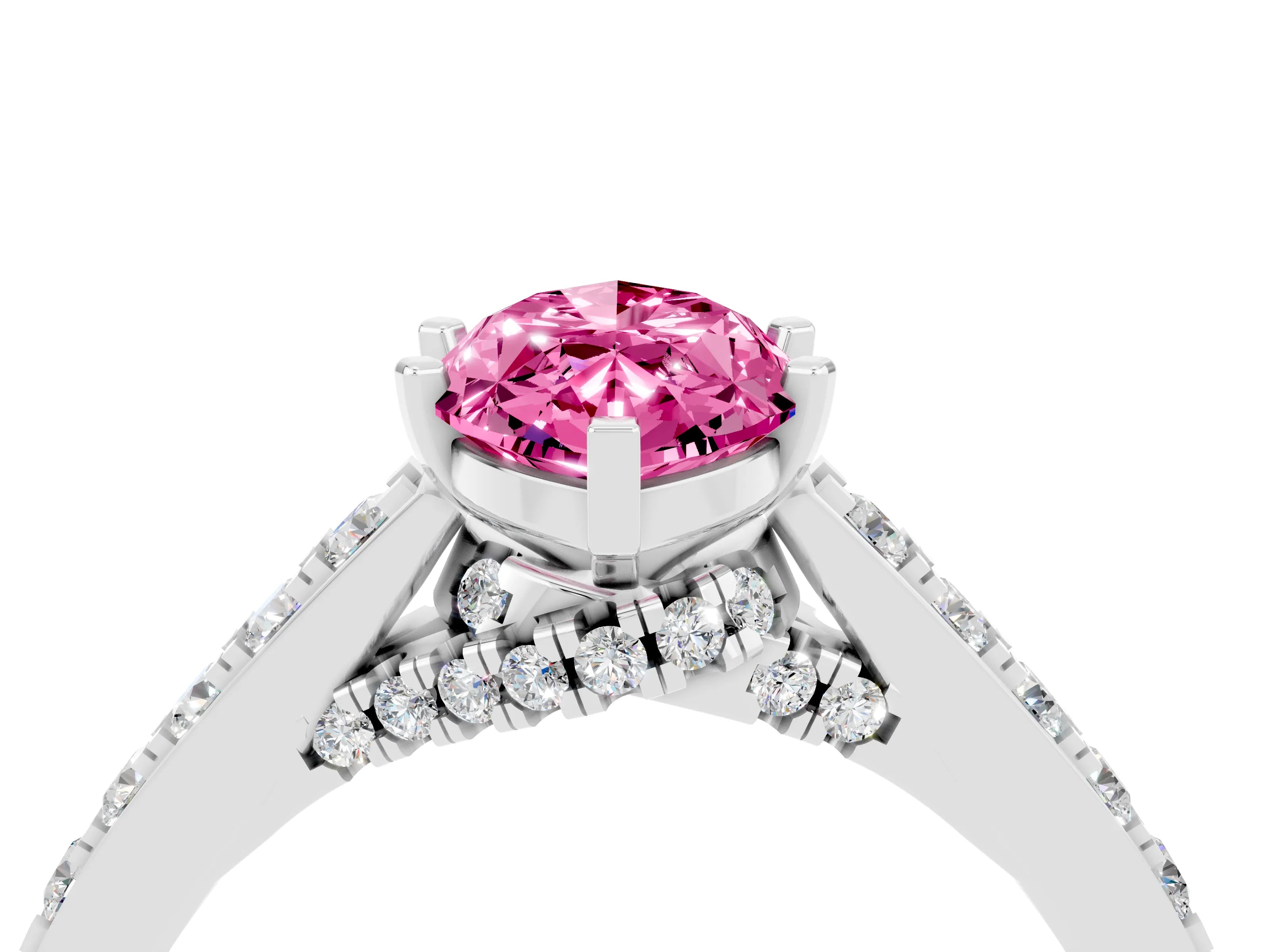 White gold Marquise Cut Diamond Solitaire Ring with Pavé Band and Prong Setting_4