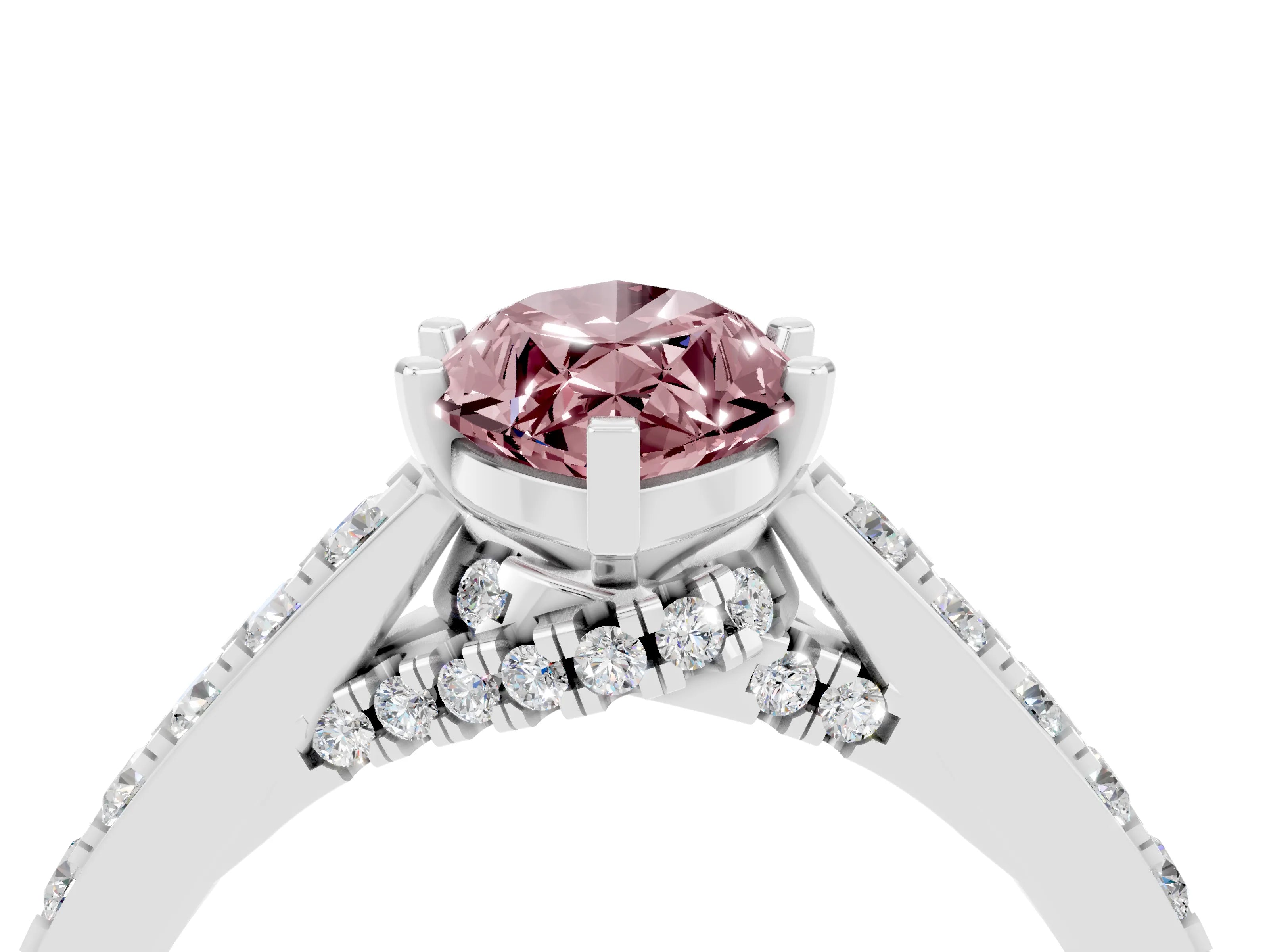 White gold Marquise Cut Diamond Solitaire Ring with Pavé Band and Prong Setting_4