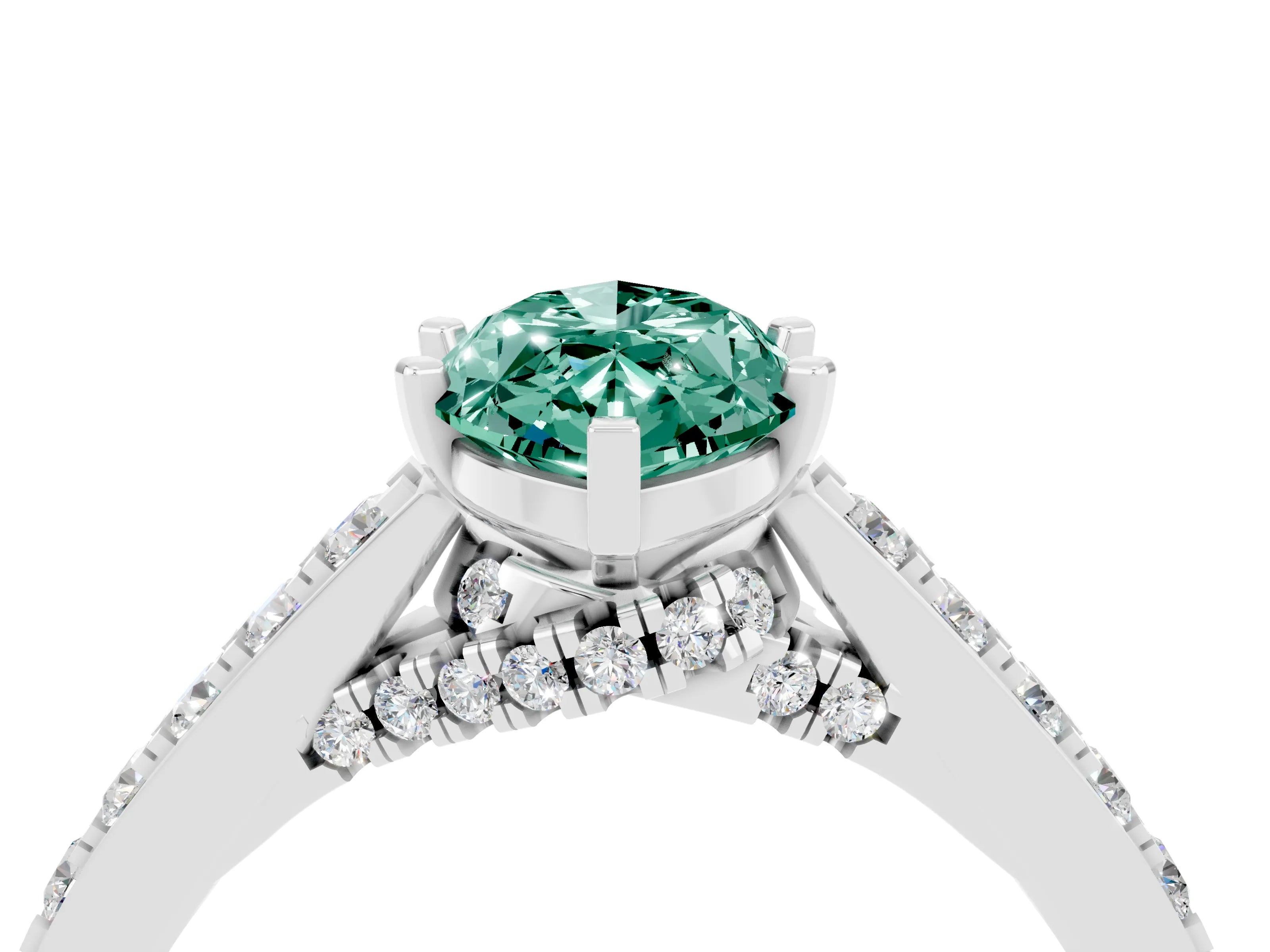 White gold Marquise Cut Diamond Solitaire Ring with Pavé Band and Prong Setting_4