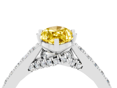 White gold Marquise Cut Diamond Solitaire Ring with Pavé Band and Prong Setting_4