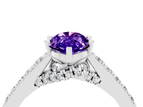 White gold Marquise Cut Diamond Solitaire Ring with Pavé Band and Prong Setting_4