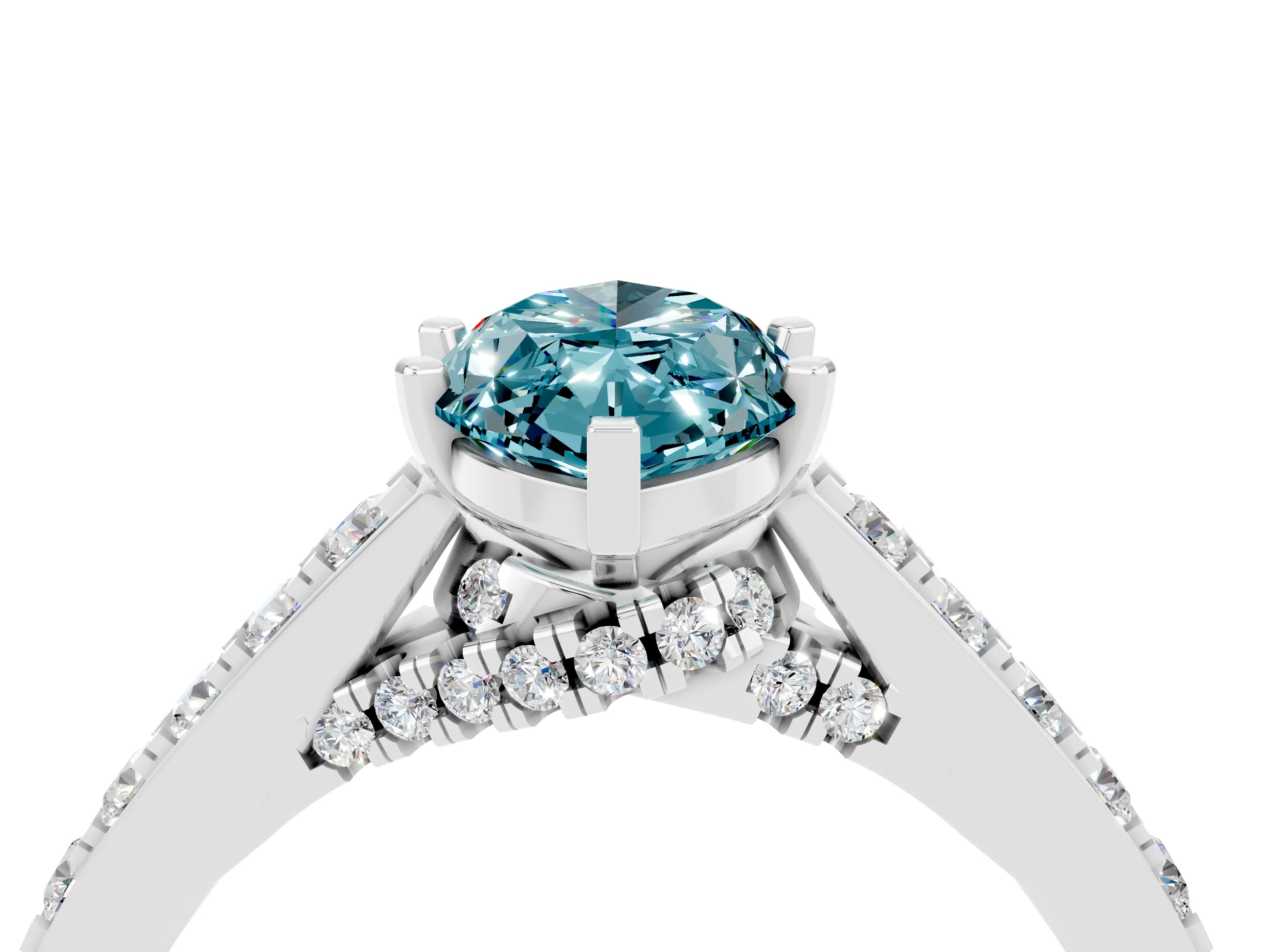 White gold Marquise Cut Diamond Solitaire Ring with Pavé Band and Prong Setting_4