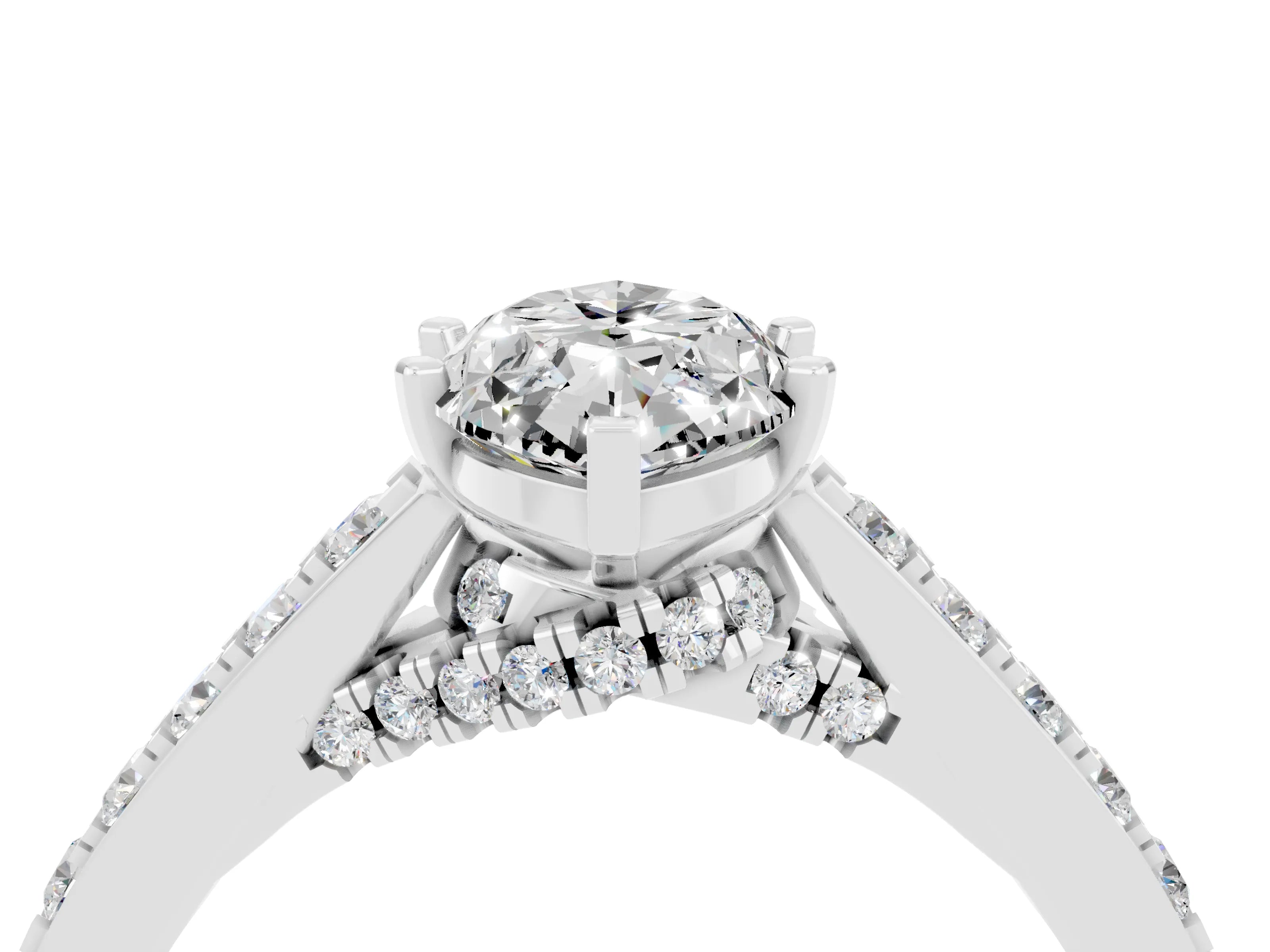 White gold Marquise Cut Diamond Solitaire Ring with Pavé Band and Prong Setting_4