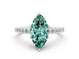 White gold Marquise Cut Diamond Solitaire Ring with Pavé Band and Prong Setting