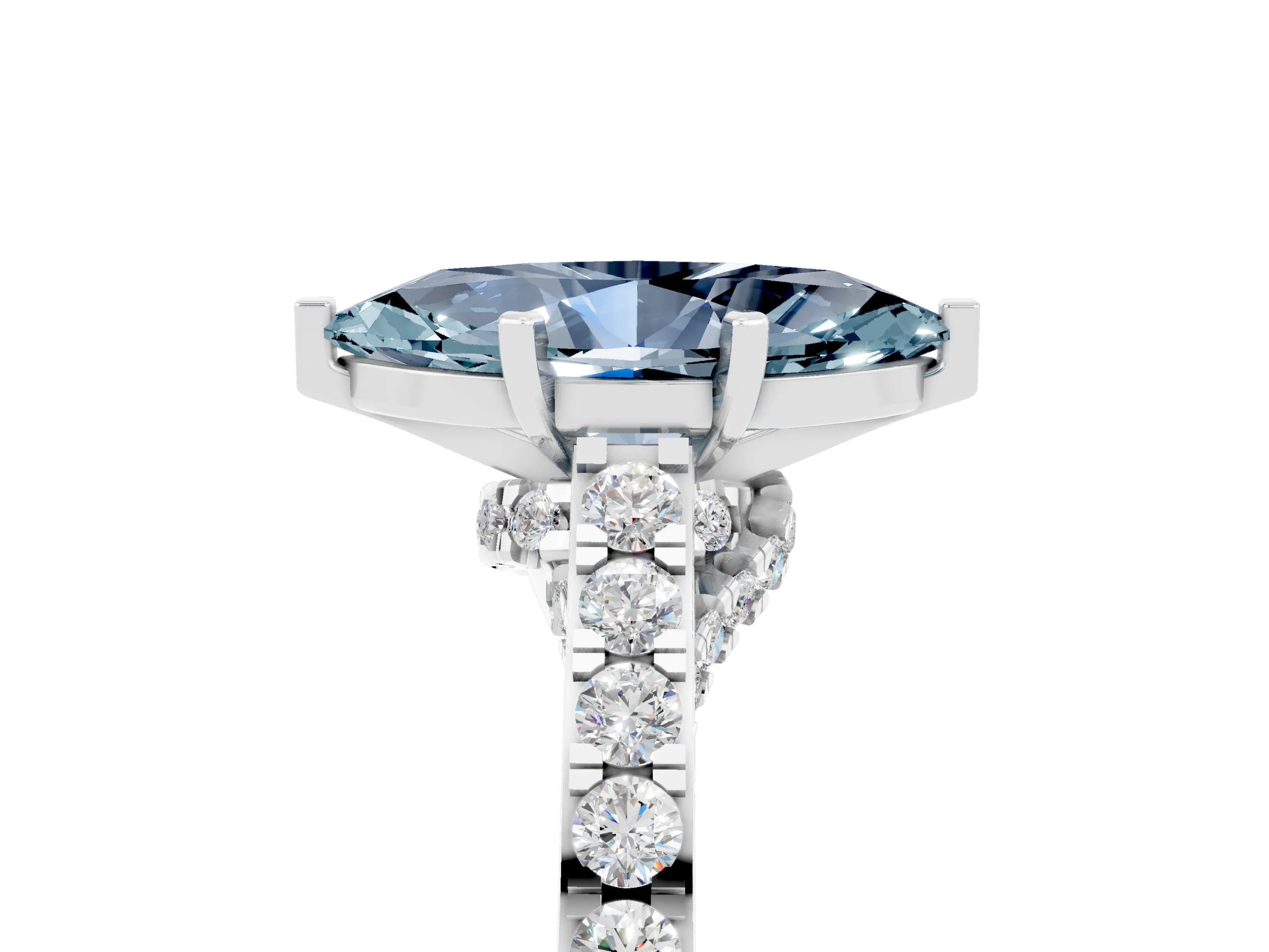 White gold Marquise Cut Diamond Solitaire Ring with Pavé Band and Prong Setting_5