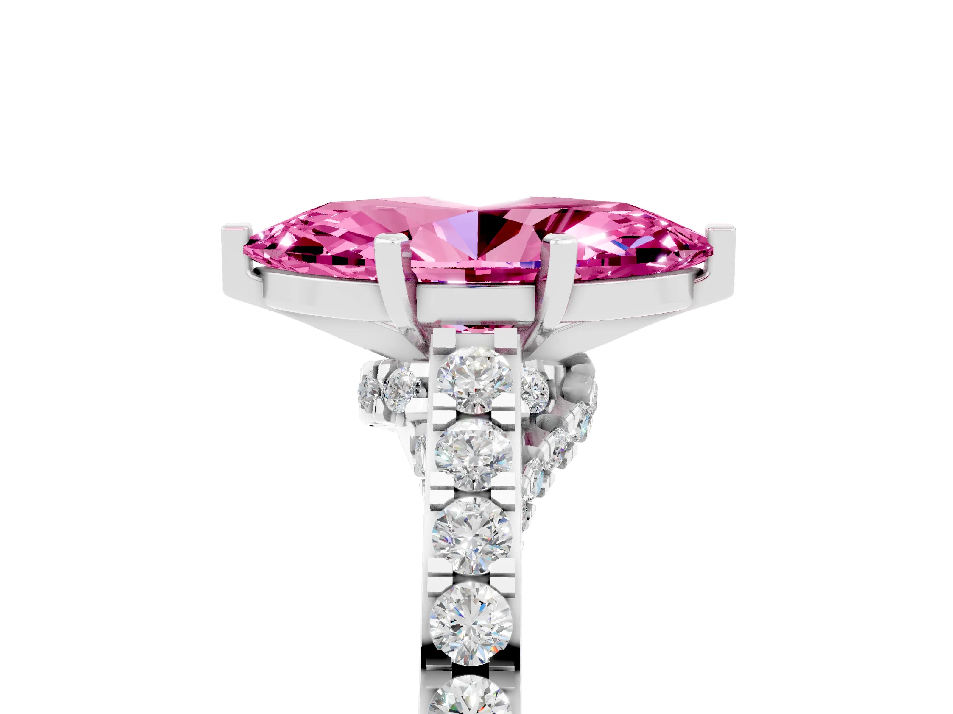 White gold Marquise Cut Diamond Solitaire Ring with Pavé Band and Prong Setting_5