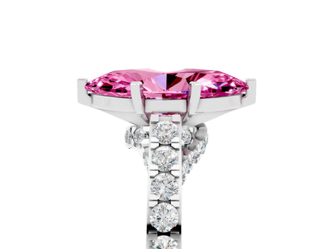 White gold Marquise Cut Diamond Solitaire Ring with Pavé Band and Prong Setting_5