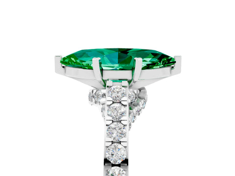 White gold Marquise Cut Diamond Solitaire Ring with Pavé Band and Prong Setting_5