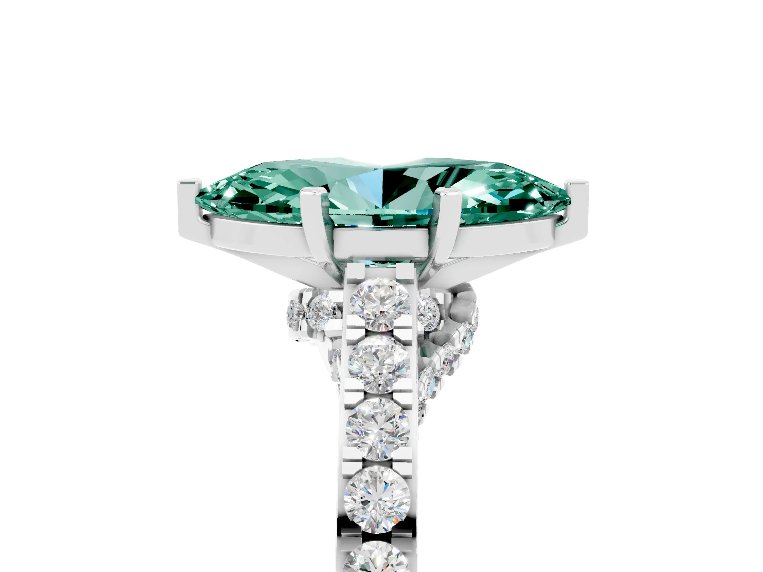 White gold Marquise Cut Diamond Solitaire Ring with Pavé Band and Prong Setting_5