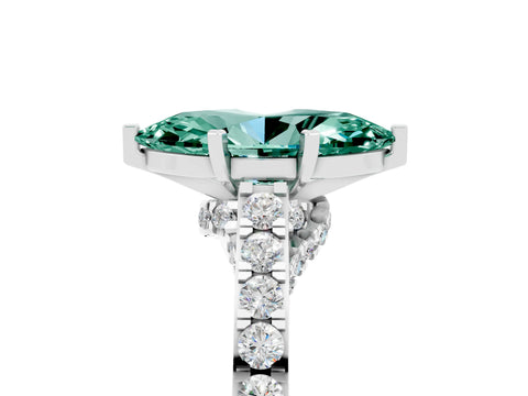 White gold Marquise Cut Diamond Solitaire Ring with Pavé Band and Prong Setting_5