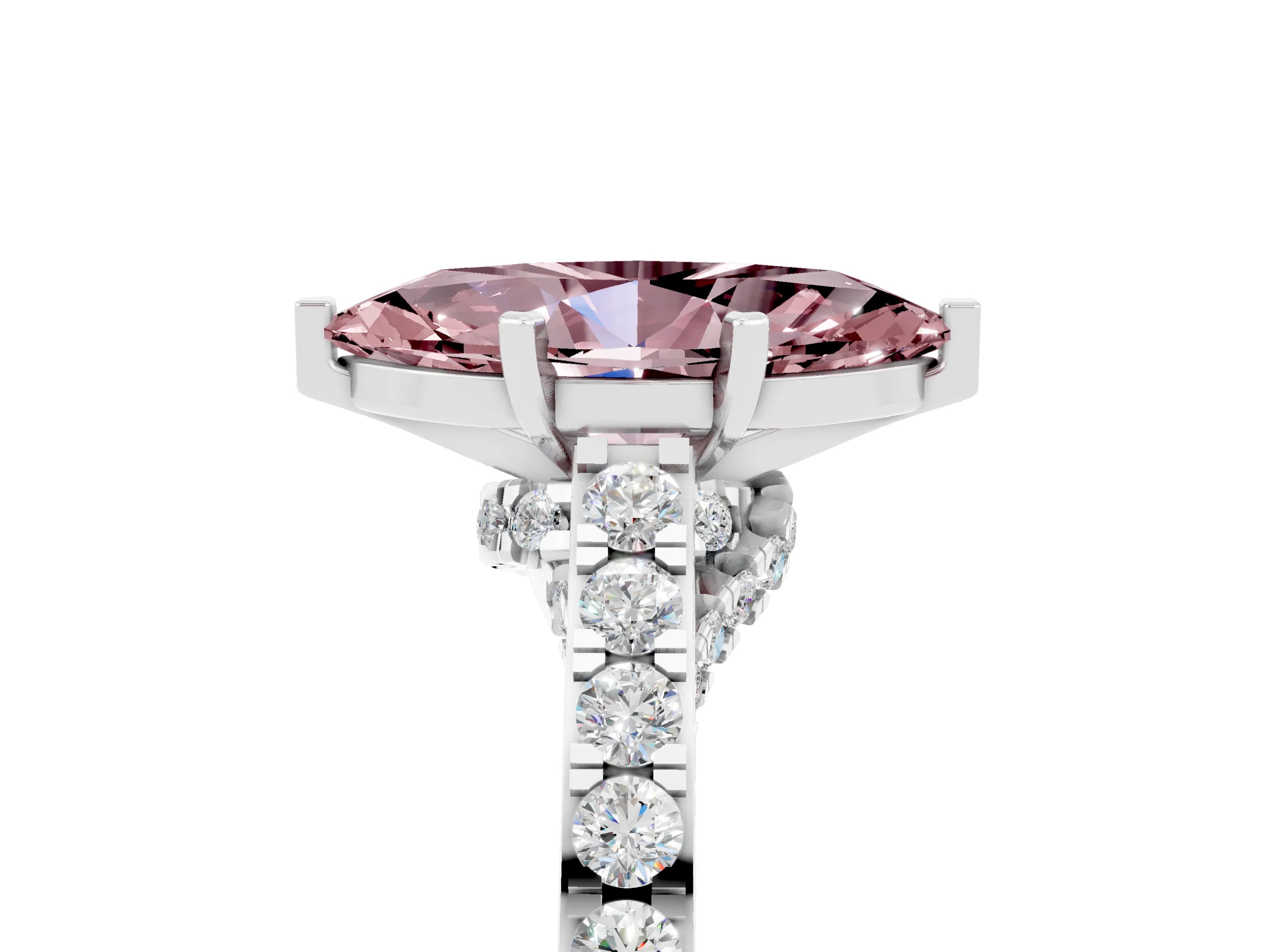 White gold Marquise Cut Diamond Solitaire Ring with Pavé Band and Prong Setting_5