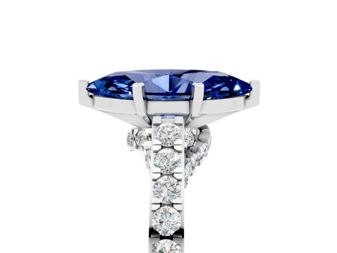 White gold Marquise Cut Diamond Solitaire Ring with Pavé Band and Prong Setting_5