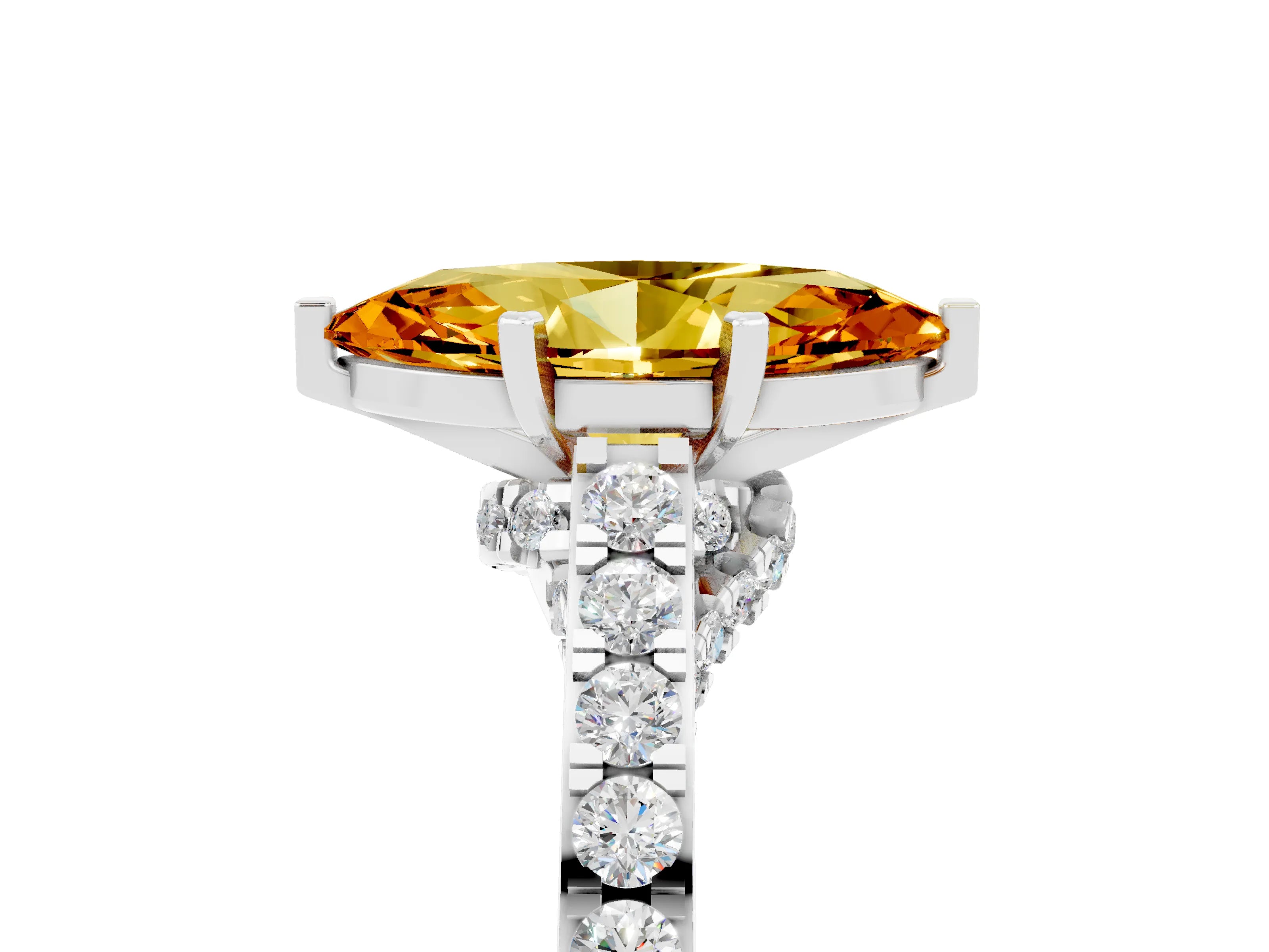 White gold Marquise Cut Diamond Solitaire Ring with Pavé Band and Prong Setting_5