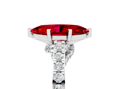 White gold Marquise Cut Diamond Solitaire Ring with Pavé Band and Prong Setting_5
