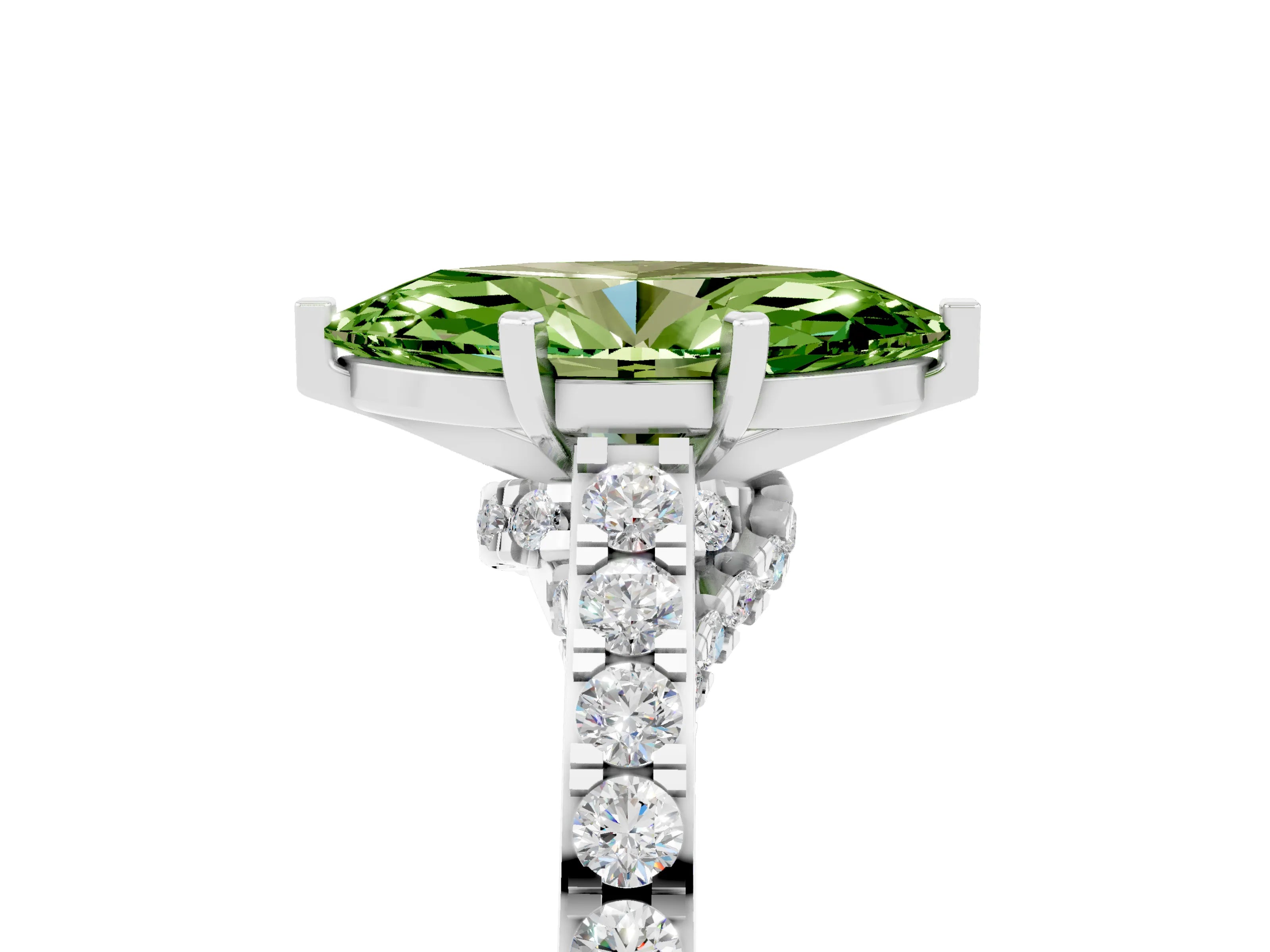 White gold Marquise Cut Diamond Solitaire Ring with Pavé Band and Prong Setting_5