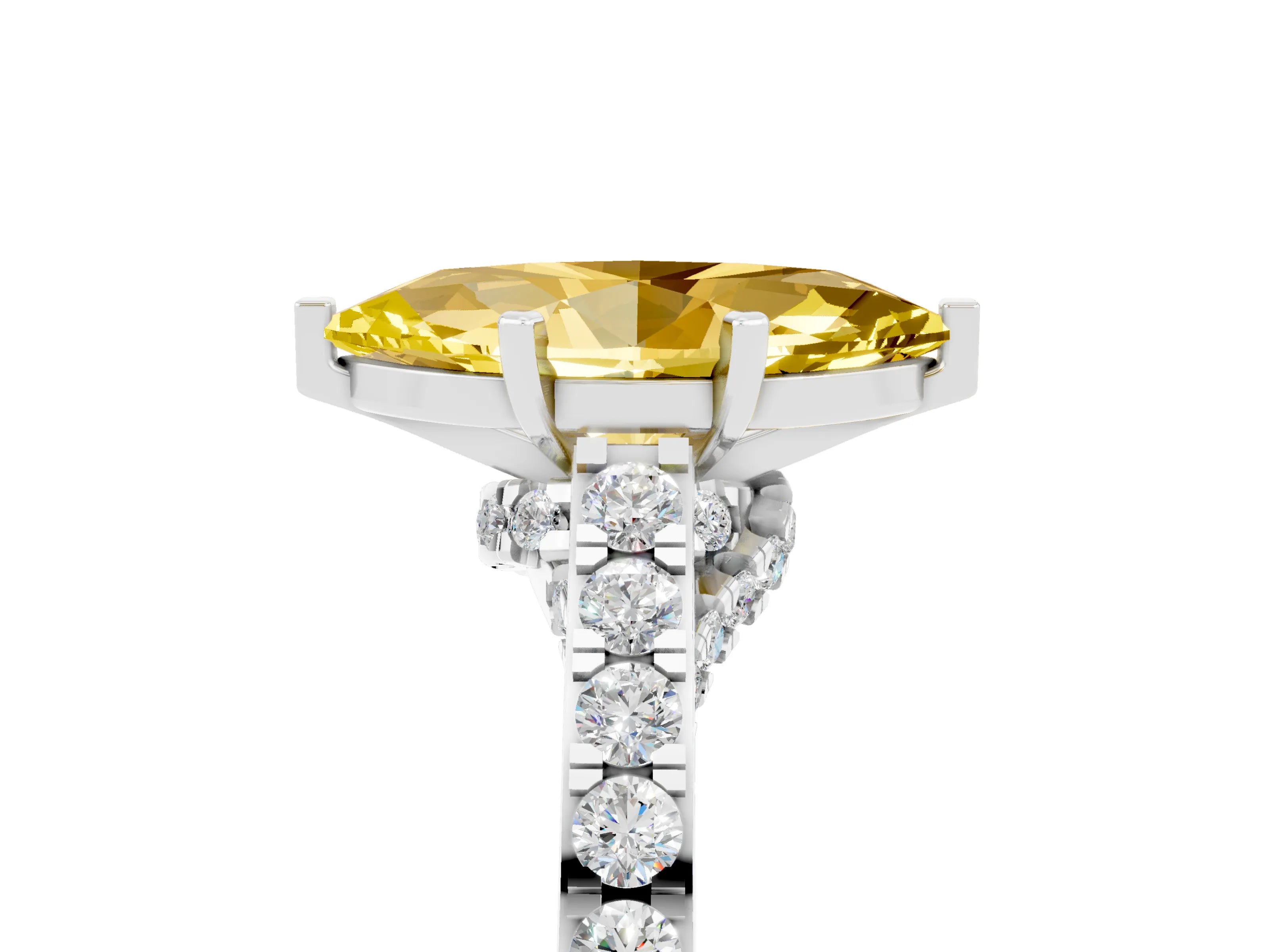 White gold Marquise Cut Diamond Solitaire Ring with Pavé Band and Prong Setting_5