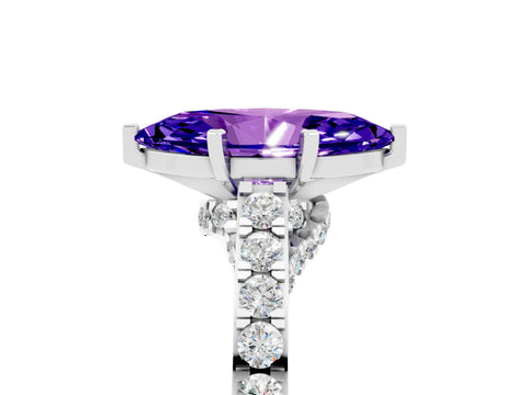White gold Marquise Cut Diamond Solitaire Ring with Pavé Band and Prong Setting_5