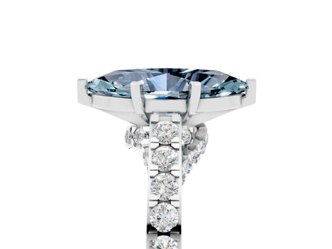White gold Marquise Cut Diamond Solitaire Ring with Pavé Band and Prong Setting_5