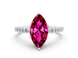 White gold Marquise Cut Diamond Solitaire Ring with Pavé Band and Prong Setting