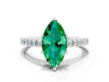 White gold Marquise Cut Diamond Solitaire Ring with Pavé Band and Prong Setting