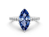 White gold Marquise Cut Diamond Solitaire Ring with Pavé Band and Prong Setting