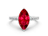 White gold Marquise Cut Diamond Solitaire Ring with Pavé Band and Prong Setting