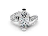 White gold Marquise Cut Diamond Solitaire Ring with Prong Setting and Twisted Pavé Band_125