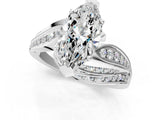 White gold Marquise Cut Diamond Solitaire Ring with Prong Setting and Twisted Pavé Band_126