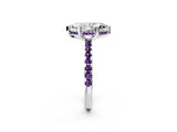 White gold Marquise Cut Diamond Solitaire Ring with Round with Amethyst side stone Pavé Band and Four-Prong Setting_14