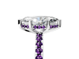 White gold Marquise Cut Diamond Solitaire Ring with Round with Amethyst side stone Pavé Band and Four-Prong Setting_17