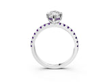 White gold Marquise Cut Diamond Solitaire Ring with Round with Amethyst side stone Pavé Band and Four-Prong Setting_3