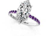 White gold Marquise Cut Diamond Solitaire Ring with Round with Amethyst side stone Pavé Band and Prong Setting_1