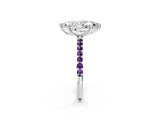 White gold Marquise Cut Diamond Solitaire Ring with Round with Amethyst side stone Pavé Band and Prong Setting_14